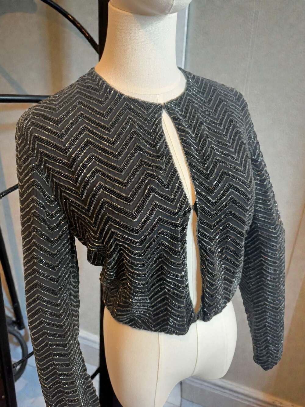 Vintage Ralph Lauren Purple Label Beaded Chevron Cropped Jacket